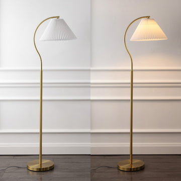 Devon 60.5" Modern Glam Metal Arc LED Floor Lamp with Pleated Shade - JONATHAN Y